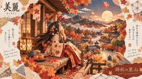 秋色の里山と紙細工の少女 thumbnail