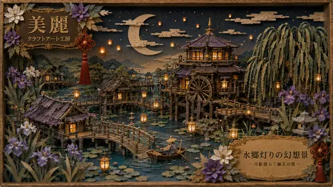 紙細工の幻想水郷と灯籠の夜景 thumbnail