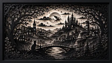月影の城と黒紙の幻想夜景 thumbnail