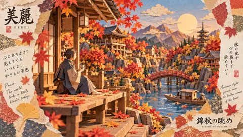 錦秋の紙灯り、寺を望む thumbnail
