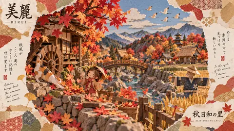 秋日和の里、紙細工の里山情景 thumbnail