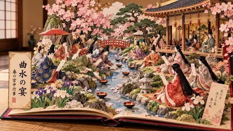 紙の平安庭園、曲水の宴 thumbnail