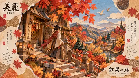 紅葉の路、紙細工の山寺道 thumbnail