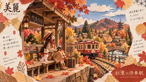 秋色の小さな駅と猫 thumbnail