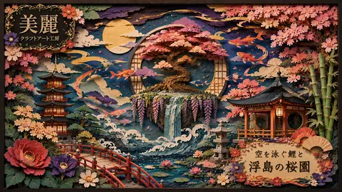 空を泳ぐ鯉と浮島の桜園 thumbnail