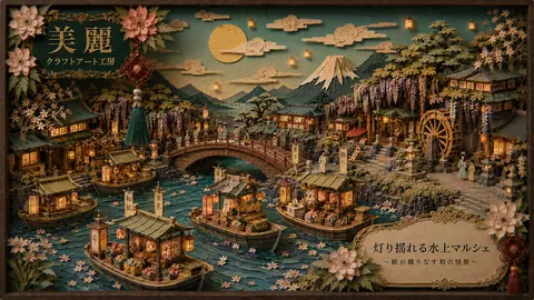 灯り揺れる紙の水上マルシェ thumbnail