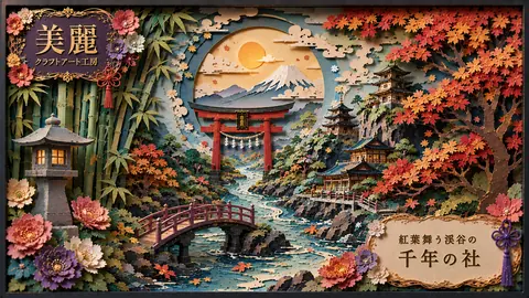 紅葉舞う和紙クラフト渓谷の社 thumbnail