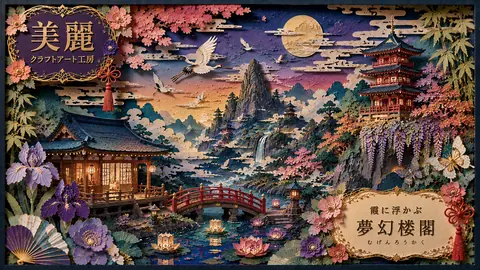 幻想和紙切り絵の山寺風景 thumbnail