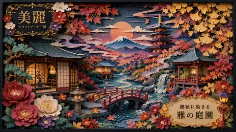 錦秋に染まる雅の庭園紙細工 thumbnail