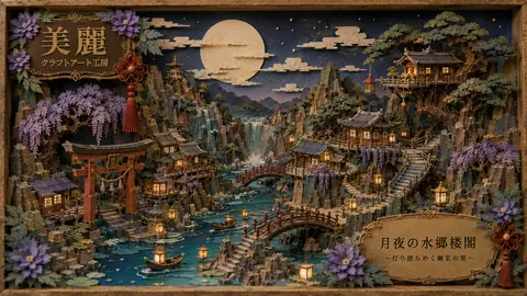 月夜に輝く水郷の紙灯籠村 thumbnail