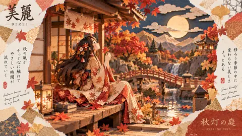 秋灯の庭、紅葉の紙景色 thumbnail
