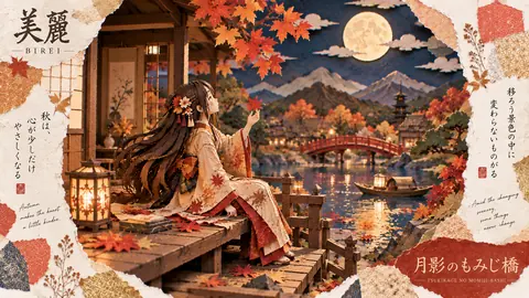月影のもみじ橋と秋の夜 thumbnail