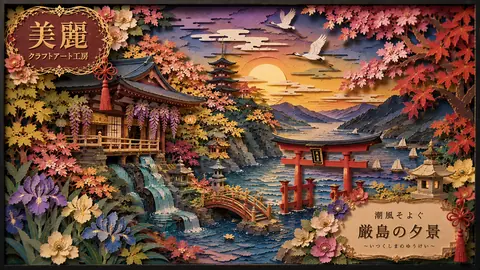 切り絵で描く厳島の夕景 thumbnail