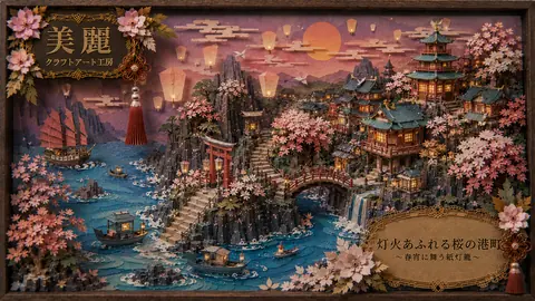 灯火あふれる桜の港町ディオラマ thumbnail