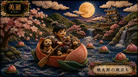 刺繍で描く桃太郎の月夜旅 thumbnail