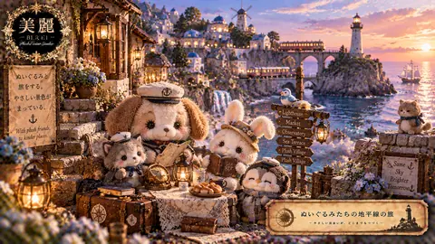 ぬいぐるみたちの夕暮れ海辺旅 thumbnail