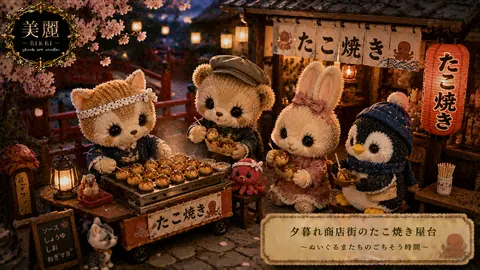 ぬいぐるみたちの夕暮れたこ焼き屋台 thumbnail