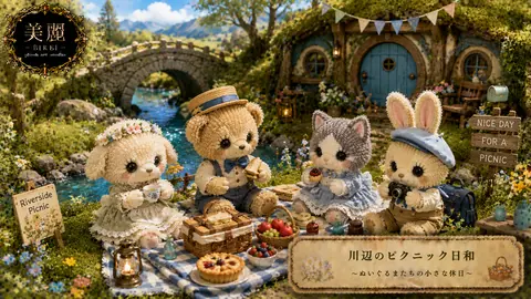 川辺のぬいぐるみピクニック thumbnail