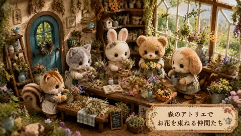 森のアトリエで花束を作る仲間たち thumbnail
