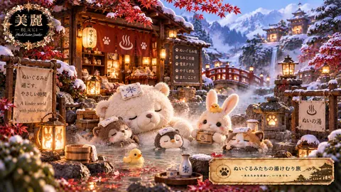 雪見温泉でぬいぐるみたちの癒やし旅 thumbnail