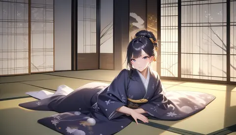着物女性フラットイラスト AI Art Preview 001 thumbnail