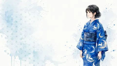 着物女性フラットイラスト