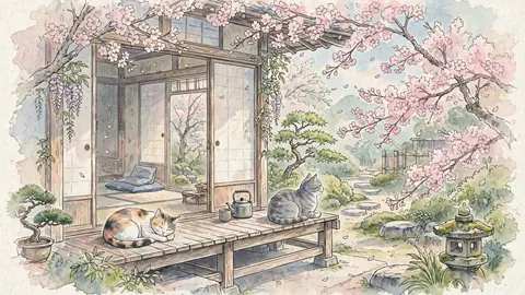桜と縁側の猫2 thumbnail