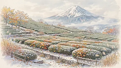 雪の茶畑と富士山2 thumbnail