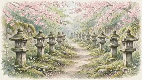 桜と石灯籠の小径4 thumbnail