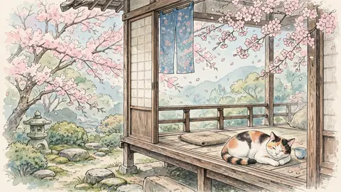 桜と縁側の猫4 thumbnail