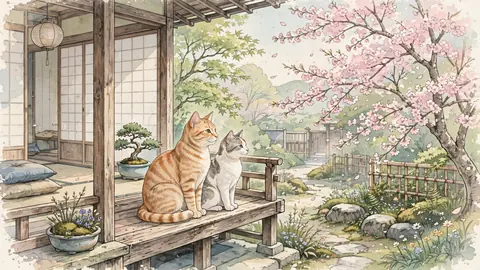 桜と縁側の猫5 thumbnail