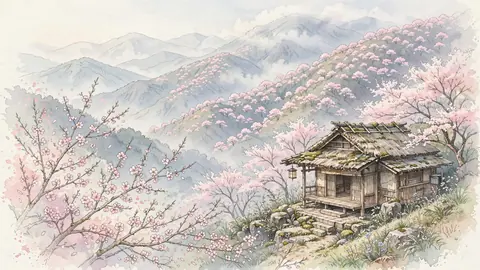 山の斜面一面に山桜 thumbnail