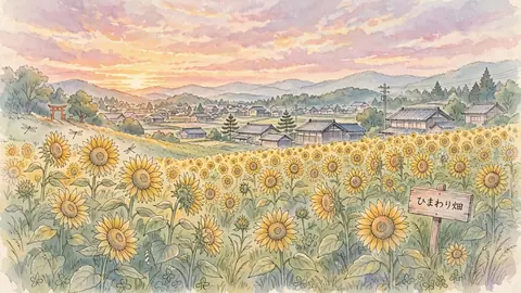 夕暮れのひまわり畑 thumbnail