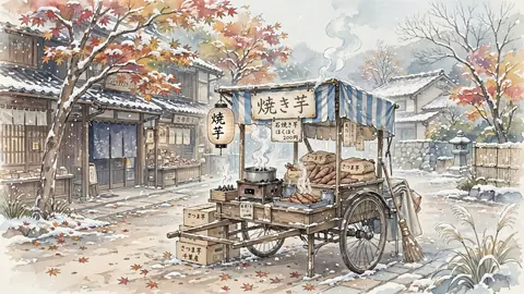 雪の露店の焼き芋屋 thumbnail