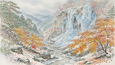 雪の渓谷と凍った滝 thumbnail