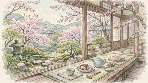 桜と縁側のお茶 thumbnail