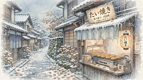 雪のたい焼き屋台 thumbnail