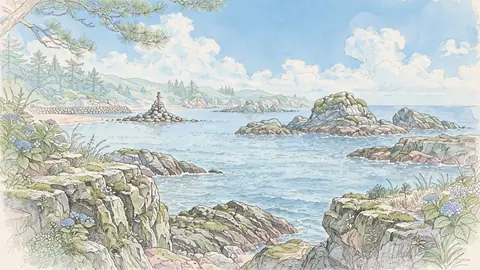 海の岩場と青空 thumbnail