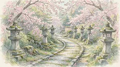 桜と石灯籠の小径 thumbnail