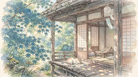 縁側と風鈴と猫 thumbnail