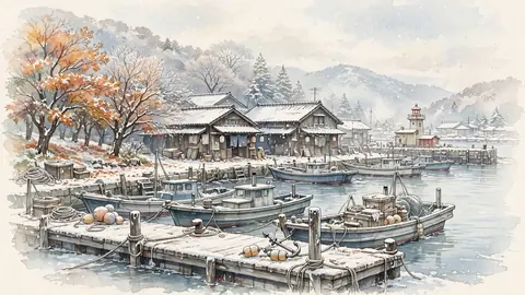 雪の港と漁船 thumbnail