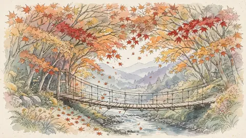 紅葉トンネルと吊り橋 thumbnail