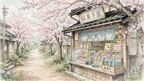 桜と駄菓子屋のラムネ thumbnail