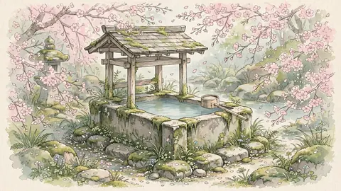 桜と手水舎 thumbnail