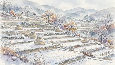 雪の棚田と藁ぼっち thumbnail