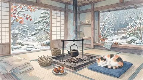 雪のいろり端と猫 thumbnail