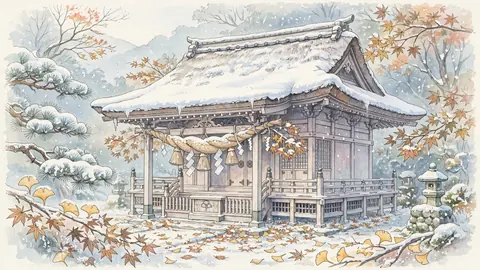 雪の神楽殿と注連縄 thumbnail