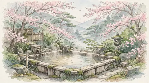 桜と露天風呂 thumbnail