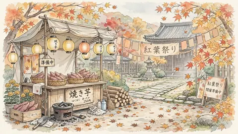 焼き芋屋台と紅葉祭り thumbnail