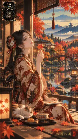 秋麗の庭と着物の女性 thumbnail